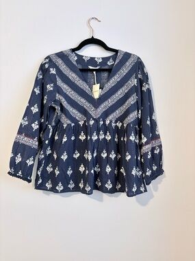 Lucky Brand Cotton Peasant Top Size S Boho Cottagecore Babydoll NWT
